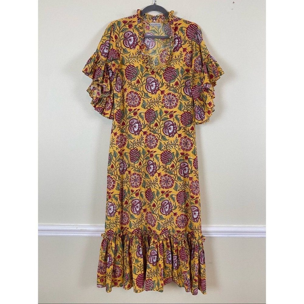 Fitzroy & Willa Soleil Marti Floral Maxi Dress Yellow Multicolor Cotton